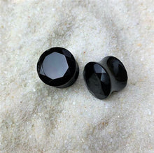 Load image into Gallery viewer, 00G Black Agate Semi Precious Stone Saddle Plug Set
