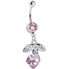 Load image into Gallery viewer, Pink Gem Heart Berry Paved Leaf Belly Ring
