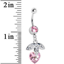 Load image into Gallery viewer, Pink Gem Heart Berry Paved Leaf Belly Ring
