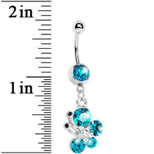 Load image into Gallery viewer, Aqua Gem Flowering Butterfly Belly Ring
