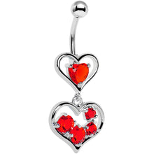 Load image into Gallery viewer, Red Gem Two Hearts Full Belly Ring

