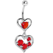 Load image into Gallery viewer, Red Gem Two Hearts Full Belly Ring
