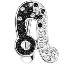 Load image into Gallery viewer, Top Mount Black White Crystal Ice Music Note Belly Ring
