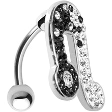 Load image into Gallery viewer, Top Mount Black White Crystal Ice Music Note Belly Ring
