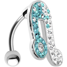 Load image into Gallery viewer, Top Mount Aqua White Crystal Ice Music Note Belly Ring
