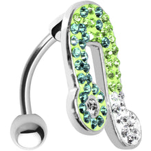 Load image into Gallery viewer, Top Mount Aqua Green Crystal Ice Music Note Belly Ring
