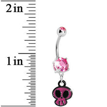 Load image into Gallery viewer, Pink Gem Goofy Skull Dangle Belly Ring
