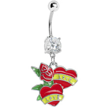 Load image into Gallery viewer, Crystalline Gem Love Banner Dual Heart Belly Ring

