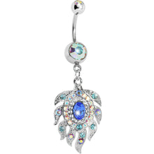 Load image into Gallery viewer, Aurora Double Gem Cubic Zirconia Peacock Feather Belly Ring
