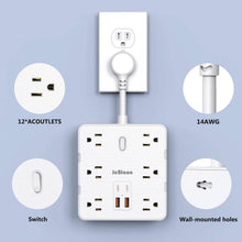 Load image into Gallery viewer, 16-in-1 Power Strip – 12 AC Outlets &amp; 4 USB Ports, White
