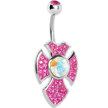 Load image into Gallery viewer, Pink Gem Aurora Center Latin Cross Belly Ring
