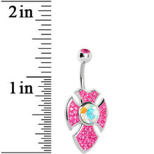 Load image into Gallery viewer, Pink Gem Aurora Center Latin Cross Belly Ring
