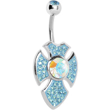 Load image into Gallery viewer, Aqua Gem Aurora Center Latin Cross Belly Ring
