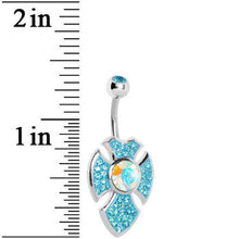 Load image into Gallery viewer, Aqua Gem Aurora Center Latin Cross Belly Ring

