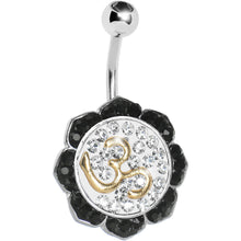 Load image into Gallery viewer, Black Gem Crystalline Lotus Flower Ohm Belly Ring
