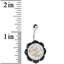 Load image into Gallery viewer, Black Gem Crystalline Lotus Flower Ohm Belly Ring
