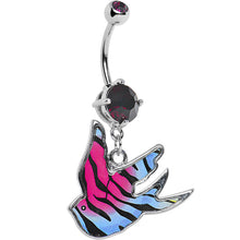 Load image into Gallery viewer, Pink Blue Animal Stripe Bird Belly Ring
