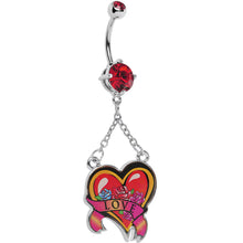 Load image into Gallery viewer, Ruby Red Double Gem Love Heart Belly Ring
