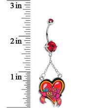 Load image into Gallery viewer, Ruby Red Double Gem Love Heart Belly Ring

