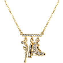 Load image into Gallery viewer, Gold Tone Jeweled Fab Revolver Charm Necklace
