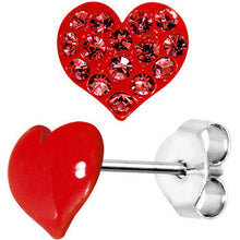 Load image into Gallery viewer, Red Gem Heart to Heart Stud Earrings
