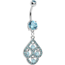 Load image into Gallery viewer, Aqua Gem Faux Pearl Swirl Dangle Belly Ring
