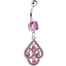 Load image into Gallery viewer, Pink Gem Faux Pearl Swirl Dangle Belly Ring
