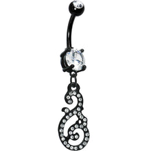 Load image into Gallery viewer, Crystalline Gem Black Paved Damask Floral Swirl Belly Ring
