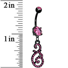 Load image into Gallery viewer, Pink Gem Black Paved Damask Floral Swirl Belly Ring
