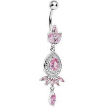 Load image into Gallery viewer, Pink Gem Exotic Floral Teardrop Dangle Belly Ring
