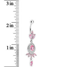 Load image into Gallery viewer, Pink Gem Exotic Floral Teardrop Dangle Belly Ring
