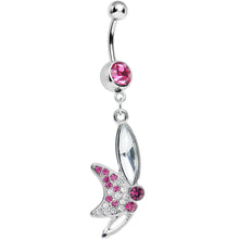 Load image into Gallery viewer, Pink Gem Sideways Butterfly Dangle Belly Ring
