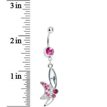 Load image into Gallery viewer, Pink Gem Sideways Butterfly Dangle Belly Ring
