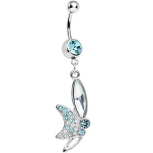 Load image into Gallery viewer, Aqua Gem Sideways Butterfly Dangle Belly Ring

