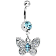 Load image into Gallery viewer, Aqua Gem Marquis Core Butterfly Belly Ring
