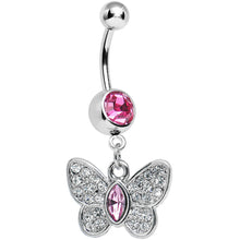 Load image into Gallery viewer, Pink Gem Marquis Core Butterfly Belly Ring
