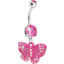 Load image into Gallery viewer, Pink Gem Sparkling Butterfly Dangle Belly Ring
