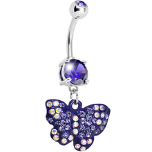 Load image into Gallery viewer, Purple Gem Sparkling Butterfly Dangle Belly Ring

