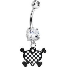 Load image into Gallery viewer, Crystalline Gem Crossbones Checkerboard Heart Belly Ring
