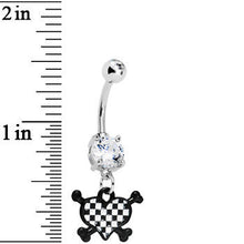 Load image into Gallery viewer, Crystalline Gem Crossbones Checkerboard Heart Belly Ring
