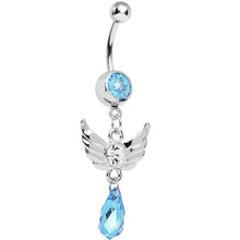 Load image into Gallery viewer, Aqua Gem Teardrop Angel Wing Dangle Belly Ring

