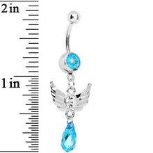 Load image into Gallery viewer, Aqua Gem Teardrop Angel Wing Dangle Belly Ring
