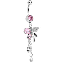 Load image into Gallery viewer, Pink Gem Paved Wing Butterfly Chain Drop Belly Ring
