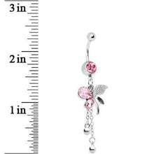 Load image into Gallery viewer, Pink Gem Paved Wing Butterfly Chain Drop Belly Ring
