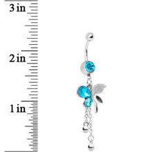 Load image into Gallery viewer, Aqua Gem Paved Wing Butterfly Chain Drop Belly Ring
