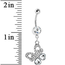 Load image into Gallery viewer, Crystalline Gem Paved Heart Wing Butterfly Belly Ring
