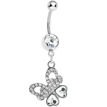 Load image into Gallery viewer, Crystalline Gem Paved Heart Wing Butterfly Belly Ring

