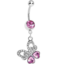 Load image into Gallery viewer, Pink Gem Paved Heart Wing Butterfly Belly Ring
