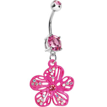 Load image into Gallery viewer, Pink Gem Aurora Hibiscus Flower Belly Ring
