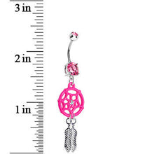 Load image into Gallery viewer, Pink Gem Neon Web Dreamcatcher Belly Ring
